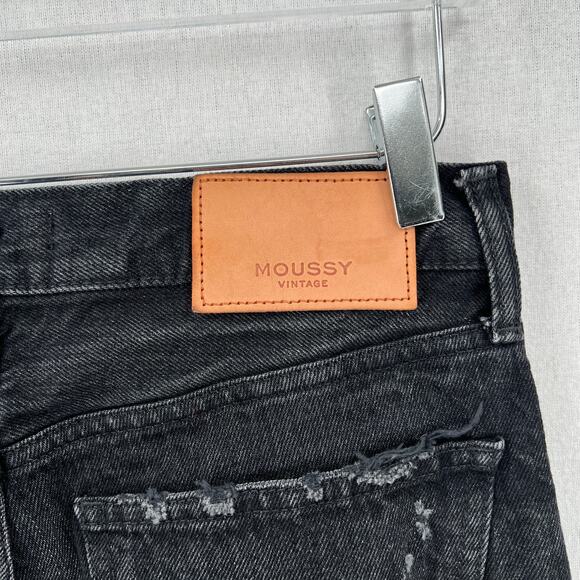 MOUSSY VINTAGE Staley Tapered Straight Leg Jeans Women 26 Black Cropped Distress - Picture 12 of 16